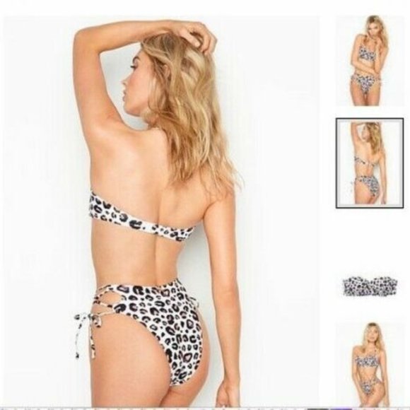 New Victorias Secret AnimalPrint2pcBikiniSzMPush-UpBustierBandeau/SzSHiLegBottom - Picture 3 of 7